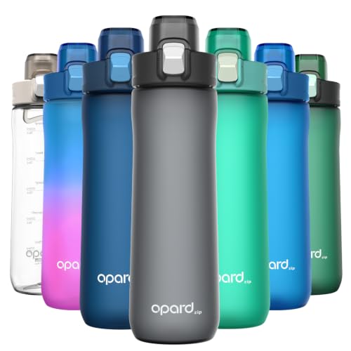 Image of Opard Zip 20oz Plastic Water Bottle Dishwasher Safe, Leakproof Flip-Top Lid, BPA Free Tritan, Wide Mouth Reusable Kids Water Bottle for School Hiking Commuting Outdoor Travel and Gym(Charcoal Black)