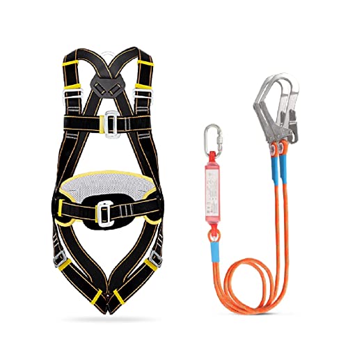 CXGFRGH Arnés de Seguridad, Arnés de protección contra caídas, arnés Seguridad anticaídas Cuerpo Completo con cordón, Kit for Escalada en Roca(Black)