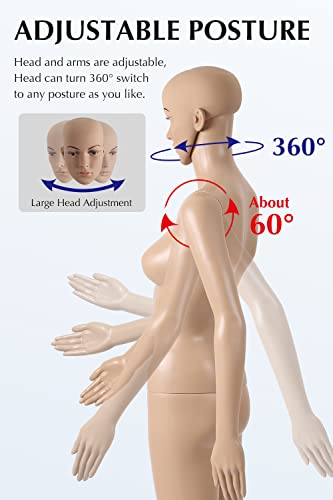 Hcy Mannequin Body, Female Mannequin Full Body 69 Inch Model Mannequin Stand Dress Form Sewing Dress Adjustable Mannequin Clothing Form Mannequin Display Head Arm Rotation Metal Base (Hc-Mk-175) #TOP1