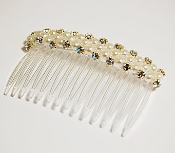 Peineta para el pelo con diamantes y perlas de 7 cm