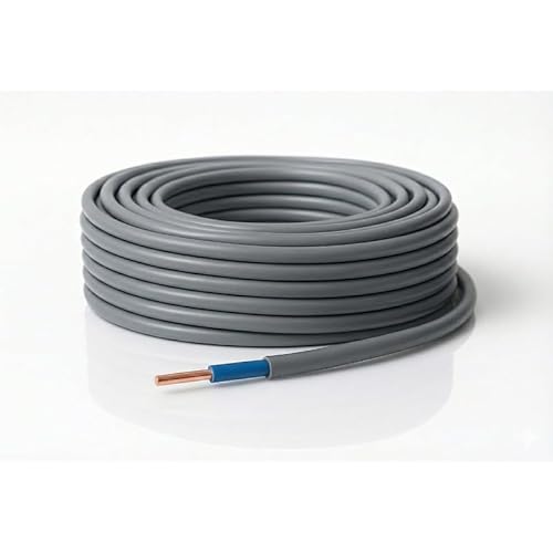 LampStation 6181Y 1.5mm Double Insulated Single Core Cable - BASEC Approved - Grey PVC Sheathed Surface Wiring Wire for Switch Drops and Heating Controls - Solid Copper - BS 6004-Blue Core-10 Metres