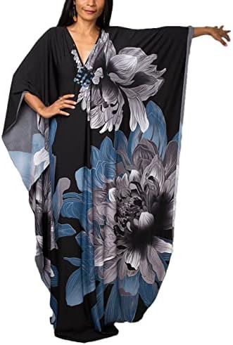 Bsubseach Women Ethnic Print Kaftan Beach Dress Plus Size Swimsuit Cover Up