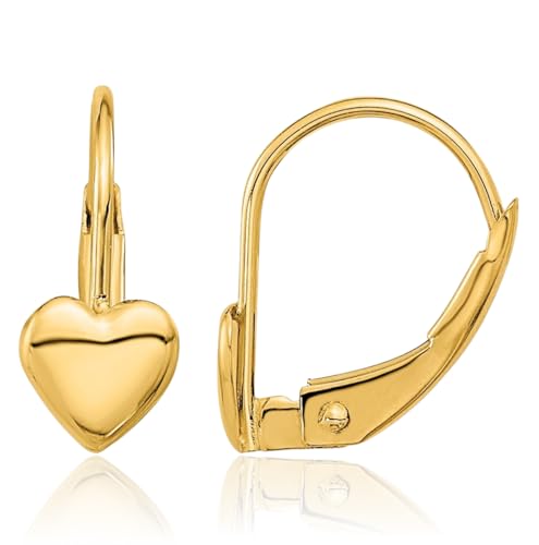 14K Solid Yellow Gold Heart Love Drop Dangle Earrings