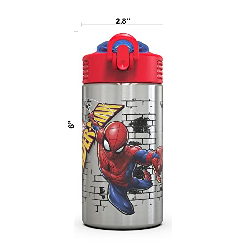 Zak Designs Stainless Steel One Hand Operation Lid and Built-in Carrying Loop Water Bottle with Straw Spout is Perfect for Kids (15.5 oz, BPA Free), 1 Count (Pack of 1), Marvel Comics Spider-Man by Zak Designs - Image 3