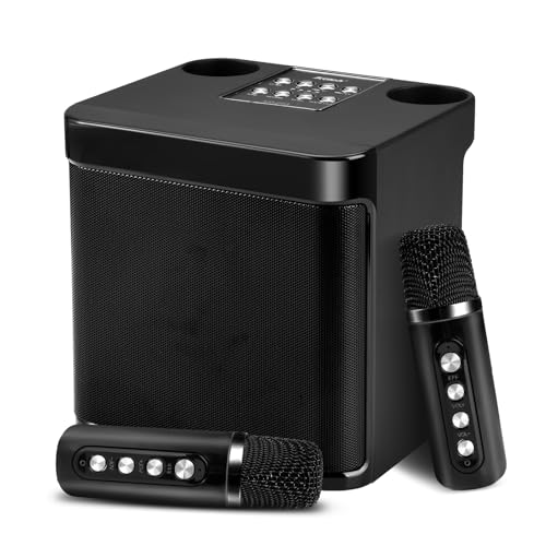 Karaoke Machine 2 Wireless Microphones, Portable Karaoke System for Adult & Kids, Bluetooth Karaoke Machine Speaker with Voice Changing Effects,Support AUX, USB for Home Karaoke Birthday Party (Black)