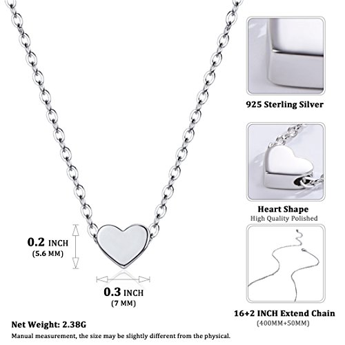 925 Sterling Silver Tiny Heart Pendant Necklace Endlessness Love Dainty Necklace, 16" #TOP3