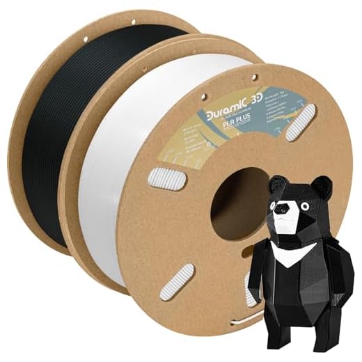 DURAMIC 3D PLA+ Filament 1.75mm 2Kg Black + White, PLA Plus Filament 2 Pack 1kg Spool(2.2lbs) Tougher and Stronger, Dimensional Accuracy Probability +/- 0.02mm