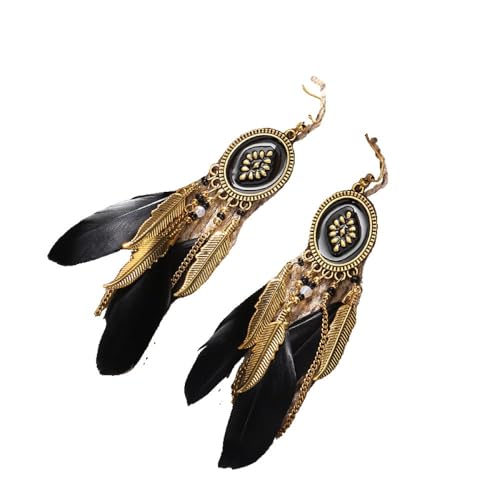 Boucles d'oreilles de plume à file à glands et chaîne pendante pour femme
