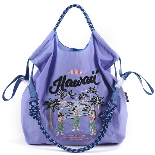 Image of Ball&Chain The Embroidery Ultimate Nylon Tote Bag for Women - Perfect for Live Shopping, Travel, Birthdays, and Beach. (Blue, Large)