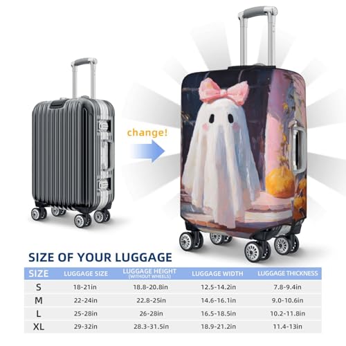 White Ghost With A Pink Bo Elastic Travel Luggage Covers Dustproof Scratch-Resistant Suitcase Protector Fit 22-24 Inch4