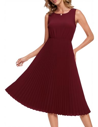DRESSTELLS Women's Cocktail Party Midi Pleated Dresses, Formal Wedding Guest Aline Casual Work Dress 2025
