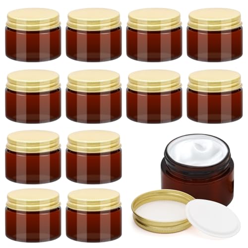 Acetiti 12 Piezas Tarros de Vidrio Ámbar, 30ml Cosmético con Tapa de Rosca de Aluminio y Forros, Pequeños botes de viaje rellenables Botella de Muestras Tarros de Cristal para Cremas Lociones