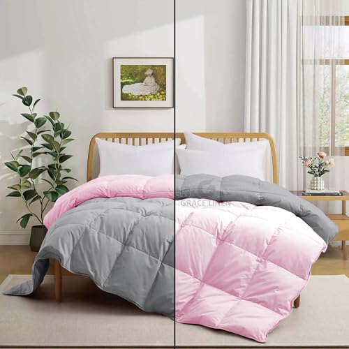 Image of 500 GSM Winter Blanket /Comforter King Size (92 inchX106 inch) - Unique Design Heavy Winter Comforter 500 GSM Microfiber Fill -Rajai King Size - Baby Pink /Silver Grey Color