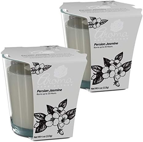 Aroma From Nature Persian Jazmine 4 oz AireCare Scented Candle - 2 Pack - Aromatherapy Candles - Home Fragrance - Apothecary Glass with Single Wick