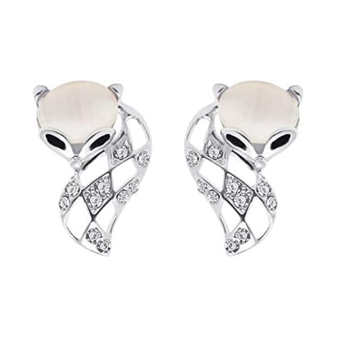 FeiyanfyQ Women Fashion Hollow Fox Faux Opal Rhinestone Ear Studs Party Cocktail Earrings Cover