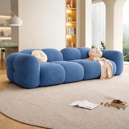 Image of LEGACY OF COMFORT Prith Velvet Cloud Sofa - Premium Cushioned Comfort | Brand-Registered Design | 3 Seater Sofa for Living Room (Blue)