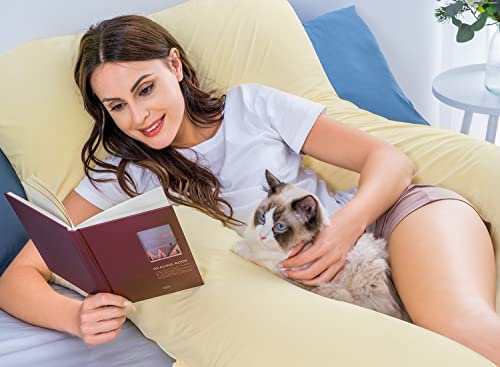 Angqi Pregnant Pillows For Sleeping, Pregnancy Belly Pillow With Cooling Cotton Cover - Support For Back, Hips, Legs, Belly For Pregnant Women Sleeping - Yellow Cream #TOP4
