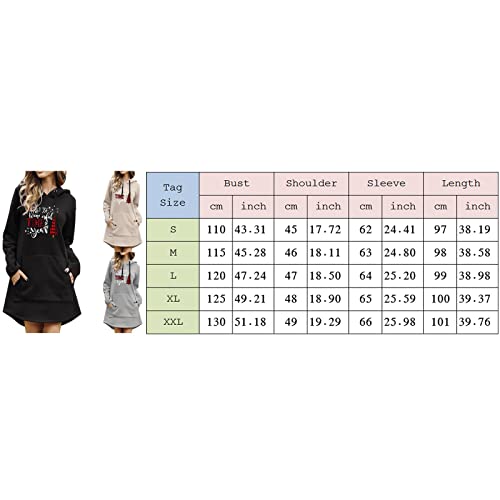 Kulywon Women Christmas Letter Christmas Tree Printing Drawstring Hooded Christmas Pocket Long Cotton Sweatshirt For (Black, S) #TOP4