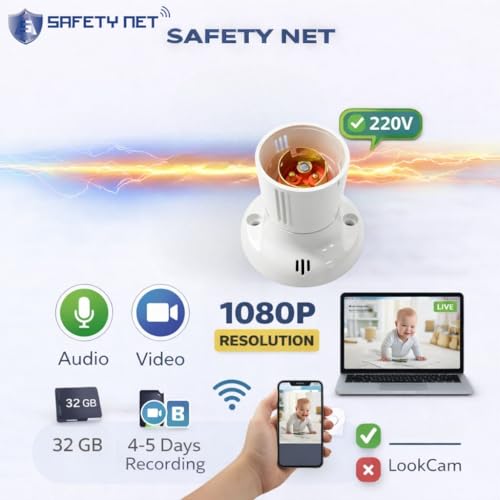 Image of SAFETYNET WiFi Holder Camera 1080P HD | Live Viewing on Mobile & Laptop | 24 /7 Continuous Power | Audio Video Recording | 32GB Storage Support | Indoor Security Camera for Home & Shop