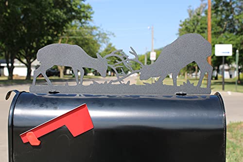Farm And Ranch Metal Mailbox Topper (Fighting Deer, Matte Black) #TOP2