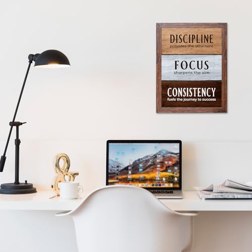 Chaka Chaundh Wood - Discipline Provides The Structure Focus Sharpens The Aim Consistency Fuels The Journey To Success - Poster With Frame - Inspirational Motivational quotes farem(14 X 11 Inches)