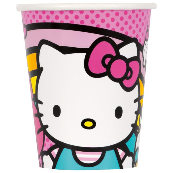Unique Hello Kitty Birthday Party Supplies Bundle includes 24 Party Paper Cups and 1 Dinosaur Sticker Sheet