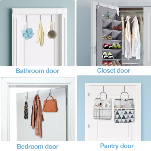 FENTEC Over The Door Hooks, 4 Pack Sturdy Metal Over The Door Hangers Hooks, Grey Door Hooks for Living Room, Kitchen, Bathroom, Bedroom by FENTEC - Used condition - Image 5