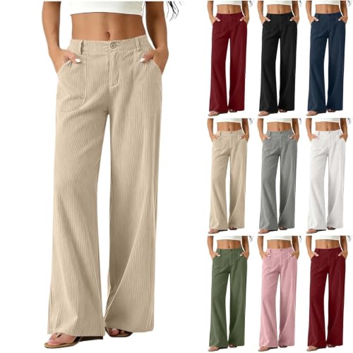 Corduroy Straight Leg Pants Women High Waisted Casual Pants With Pockets - image 1
