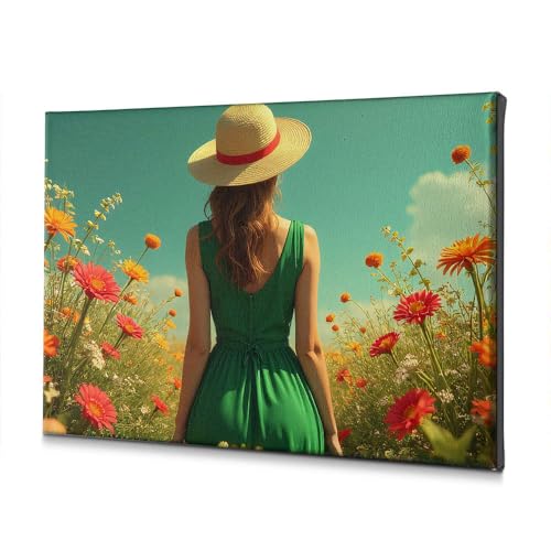Toile murale décorative femme en robe verte peinture artistique sur châssis 30x40