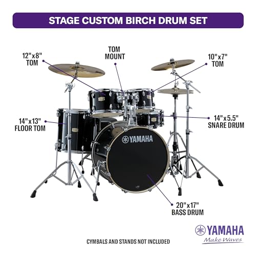 Image of Yamaha Stage Custom Birch 5pc Drum Shell Pack With a 20 inch Kick Drum and 14 inch Snare Drum in Raven Black For Students and Working Drummers (SBP0F50RB)