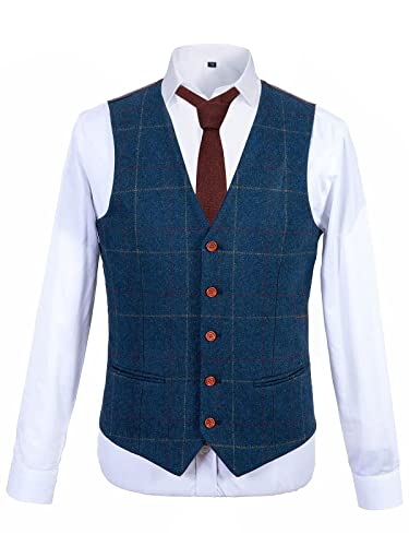 GATMSTZ Mens Suits Big and Tall Suit Plaid Tweed 3 Pieces Set Blazer Vest Pants Wedding Party 2 Buttons3