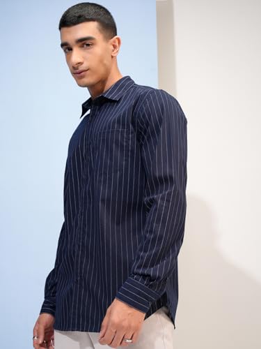 Image of Highlander Men's Slim Fit Striped Cotton Shirt | Full Sleeves | Everyday Wear Stylish Shirt for Men