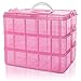 Belle Vous 3-stöckige Aufbewahrungsbox Plastik Stapelbar Pink - Sortierkasten bis 30 Verstellbare Fächer zur Aufbewahrung von Nähzubehör, Bügelperlen, Schmuck, Kleinteile, Bastelkiste, Spielzeug