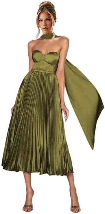 Satin Bridesmaid Dresses with Scarf Strapless Long Maxi Dresses A-line Formal Evening Gowns Wedding Guest Dress WH79