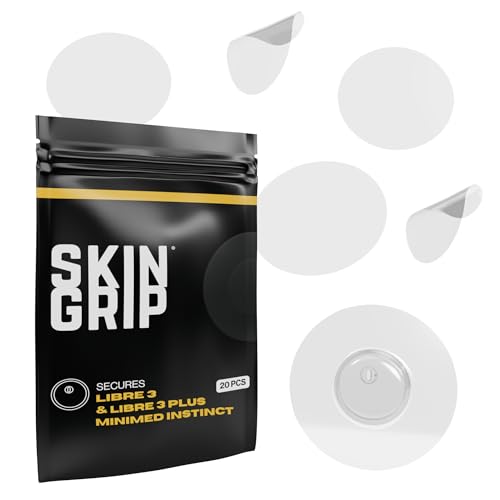 Skin Grip Freestyle Libre 3 Sensor Covers-Waterproof & Sweatproof Adhesive Patches for 10-15 Days (Not for Libre2) Pre-Cut CGM Diabetic Sensors Cover Compatible with Instinct Sensors- 20 Pack Clear