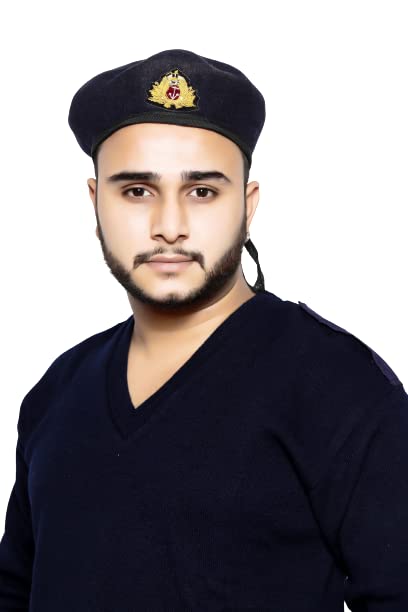 Cotton Caps | Adjustable Caps | Uniform Accessory | Free Size Unisex Hat | Baseball Hats | Durable & Lightweight Comfortable Cap | Hat with Gold Embroidery | Merchant Navy Beret Cap | 1