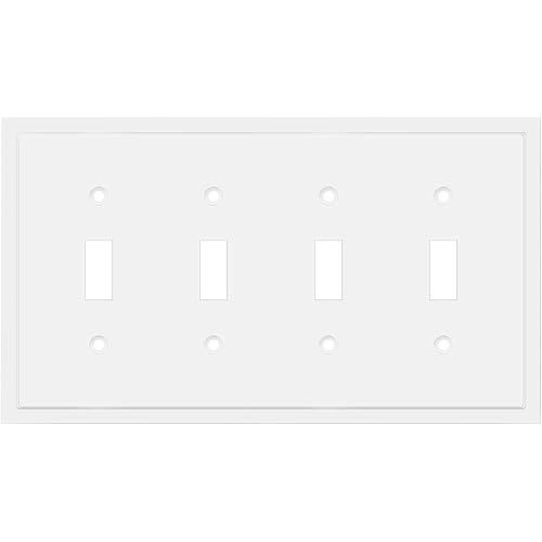 Modern Edge Decorative Wall Plate Switch Plate Outlet Cover, Durable Solid Zinc Alloy (Quad Toggle, White)