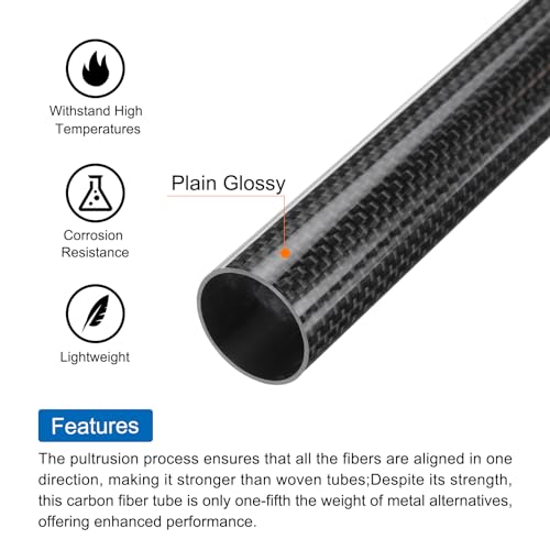 QUARKZMAN 1 Stück Kohlefaserrohr 23 x 25 x 420 mm glänzende Oberfläche Stab 3K gewickeltes reines Kohlefaser-Rundrohr für RC-Flugzeug Multicopter Quadcopter