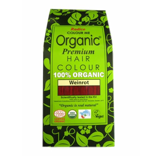 Radico Colour Me Organic Pflanzenhaarfarbe – 100% pflanzliche Haarfarbe, vegan, ohne Ammoniak & Peroxid, Ecocert & USDA Organic, natürliche Kräuter Haarfärbung (Weinrot)