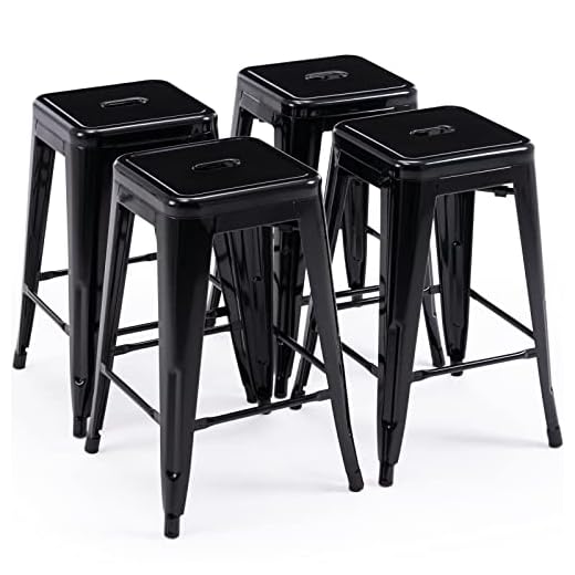 Set of 4 Backless Metal Bar Stools