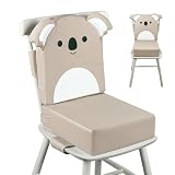 wooshwa Rehausseur Chaise Enfant PU 10cm avec Dossier et Sangles de Sécurité Réglables en 3 points, Portable Lavable Antidérapant Coussin Rehausseur De Chaise Bebe Enfant   Koala Kaki