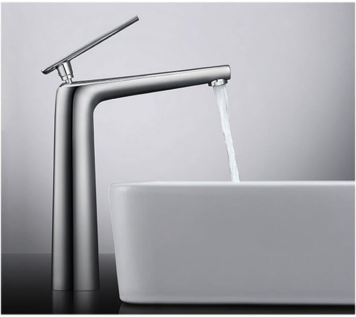 Robinet de salle de bain chromé haut en laiton au design moderne