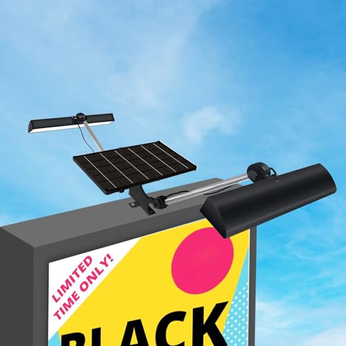 Image of Solar Sign Lights Outdoor, Billboard Light 420 LED 2600 lumen, Sign Light 12000 mAh, Waterproof Commercial Lighting for Real Estate Signs, Business, Advertisement, High Way, Black