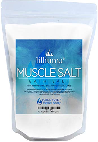 Muscle Bath Salt 40 Ounces Mediterranean Sea Salt With Peppermint, Eucalyptus, And Frankincense Essential Oils With Natural Ingredients #TOP3