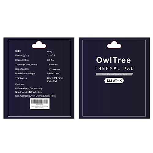 Owltree 3 Pack Thermal Pad,100X100Mm 0.5Mm 1Mm 1.5Mm Highly Efficient Thermal Conductivity 12.8W/Mk,Heat Resistant Silicone Grease Thermal Pads For Laptop Heatsink Cpu Gpu Ssd Ic Led Cooler #TOP5