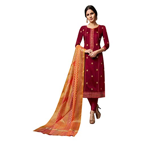 ETHNIC EMPORIUM 8095 - Tuta da donna in seta banarasi Dupatta dritta Salwar Kameez Churidar Fashion indiana Punjabi 8095 da 71,1 a 111,8 cm, dimensioni del busto come mostrato