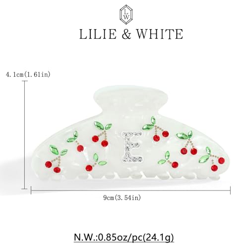 Image of LILIE&WHITE Christmas Gift Acrylic Cherry Letter Hair Clips For Women With RhinestonesInitial Hair Claws For Thick Hairs Trendy Monogram Large Clips Fashion Big Claw Clip Jewelry Gift Alphabet E