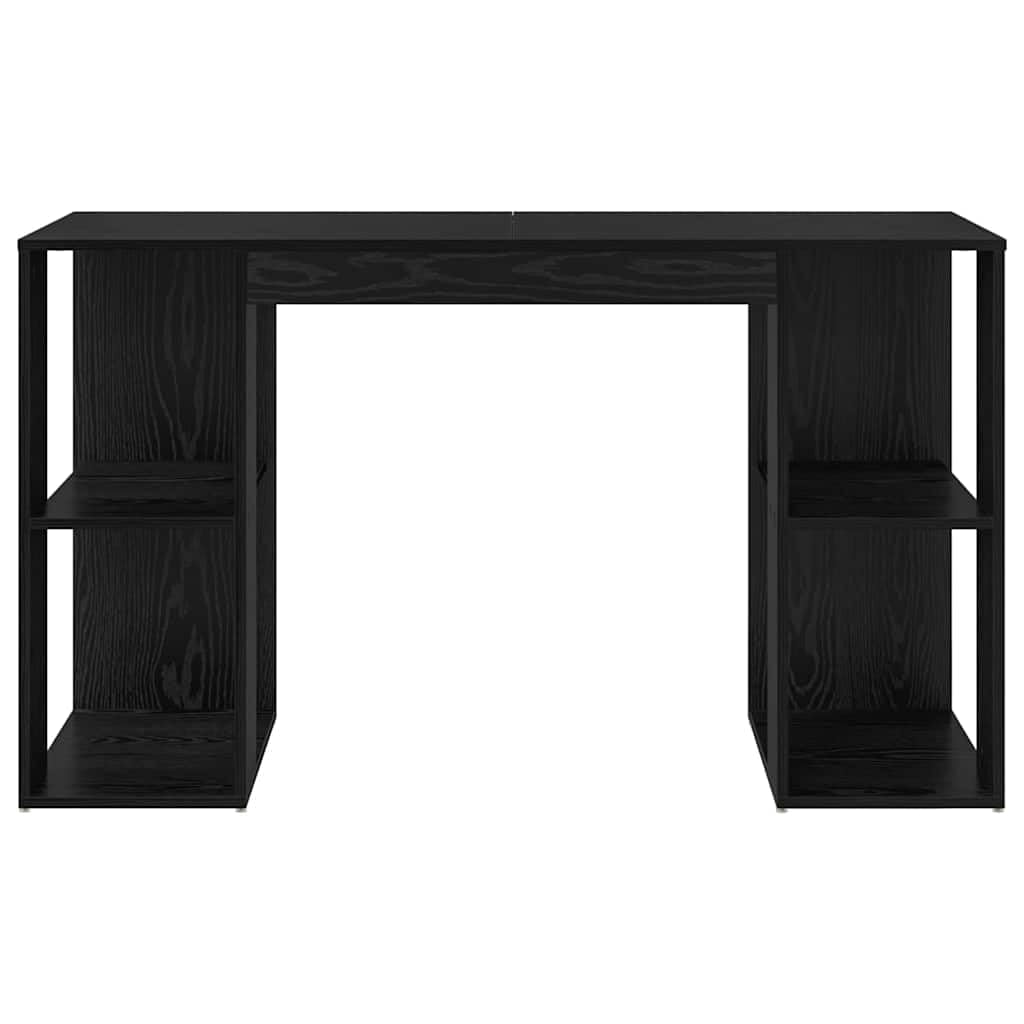 Scrivania con mensola nera effetto rovere, 130 x 50,5 x 75 cm, tavolo da lavoro per casa, ufficio, spazio per laptop, PC, monitor, gaming, studio, scrittura