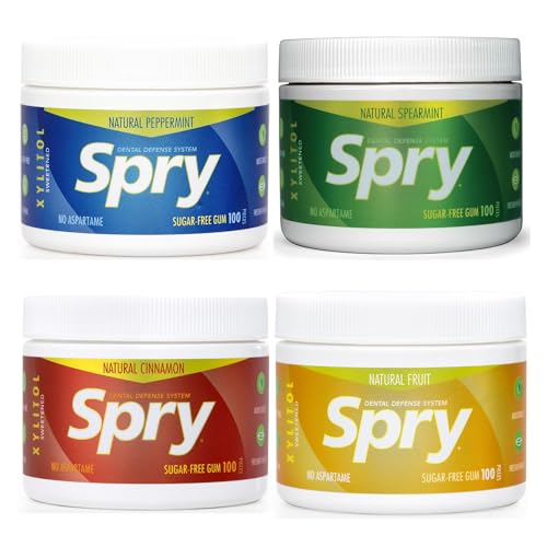 Spry Fresh Chicle Natural con Xilitol Sistema de Defensa Dental sin Aspartamo sin Azúcar sin OGM sin Gluten (Variety Pack, 100 Count - Pack of 4)