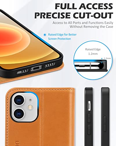 Shieldon Case For Iphone 12/12 Pro, Genuine Leather Wallet Folio Case Rfid Blocking Card Holder Kickstand Shockproof Protection Case Compatible With Iphone 12/12 Pro 5G 6.1" 2020 - Brown #TOP6